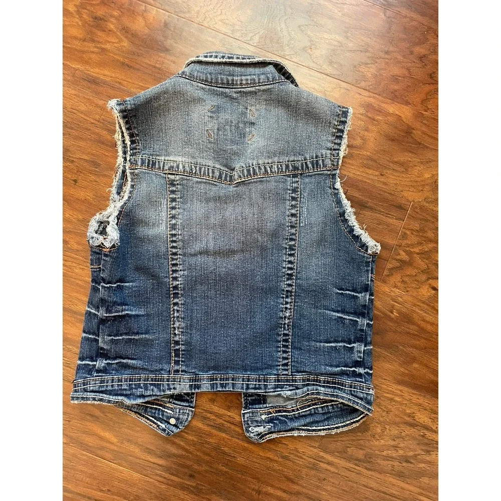 Girls Medium Sleeveless Jean Jacket Amethyst Cotton Stretch - Picture 3 of 3